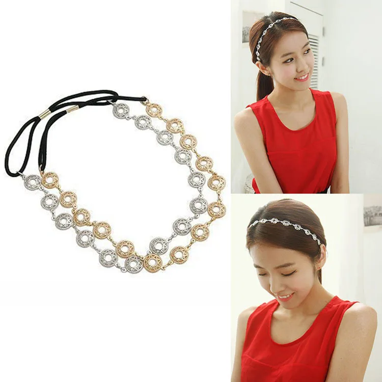 

Gold Silver Color Hollow Flowers Elastic Hair Band Chic Women Girls Headband Headwraps Hair Accessories