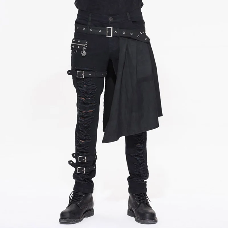 Дьявол Мода Панк для мужчин's брюки-шорты стимпанк готический черный Шотландии килт мотобрюки человек повседневное Хлопковые Штаны с