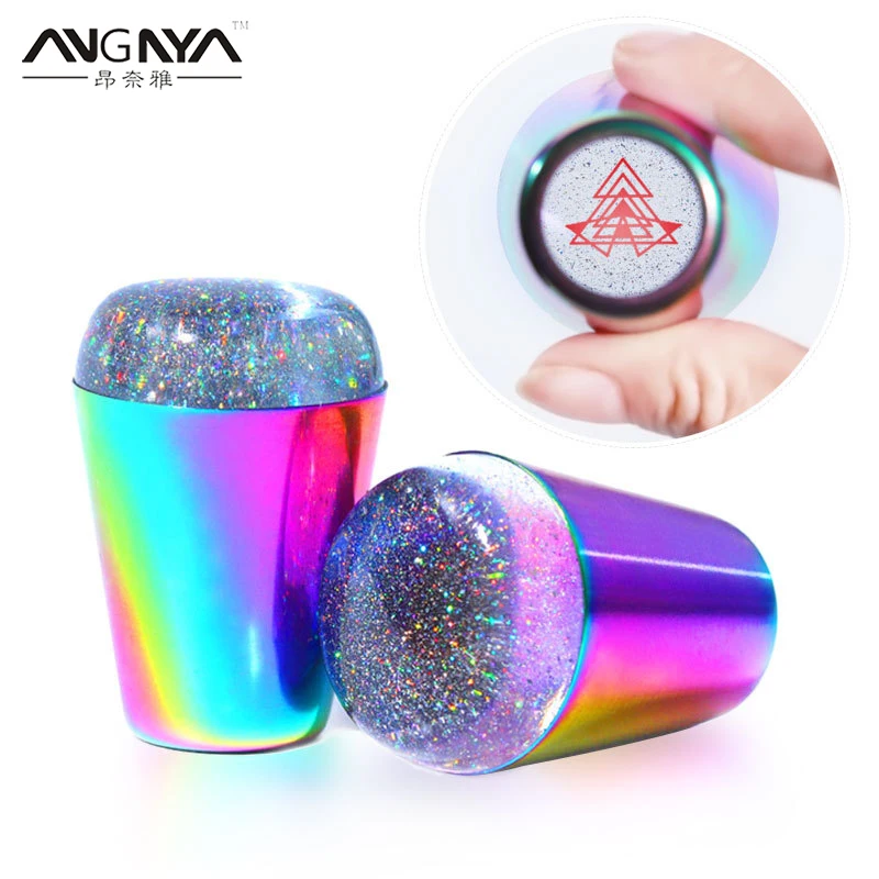 

ANGNYA Nail Art Colorful Handle Silicone Soft Seal Printing Stamping Stamper Stamp Stamping Plate Seal Shining Manicure Print