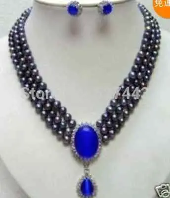 

A0503 Wholesale JWEW6559 Rare black 6-7mm pearl necklace jade pendant earring (0430)