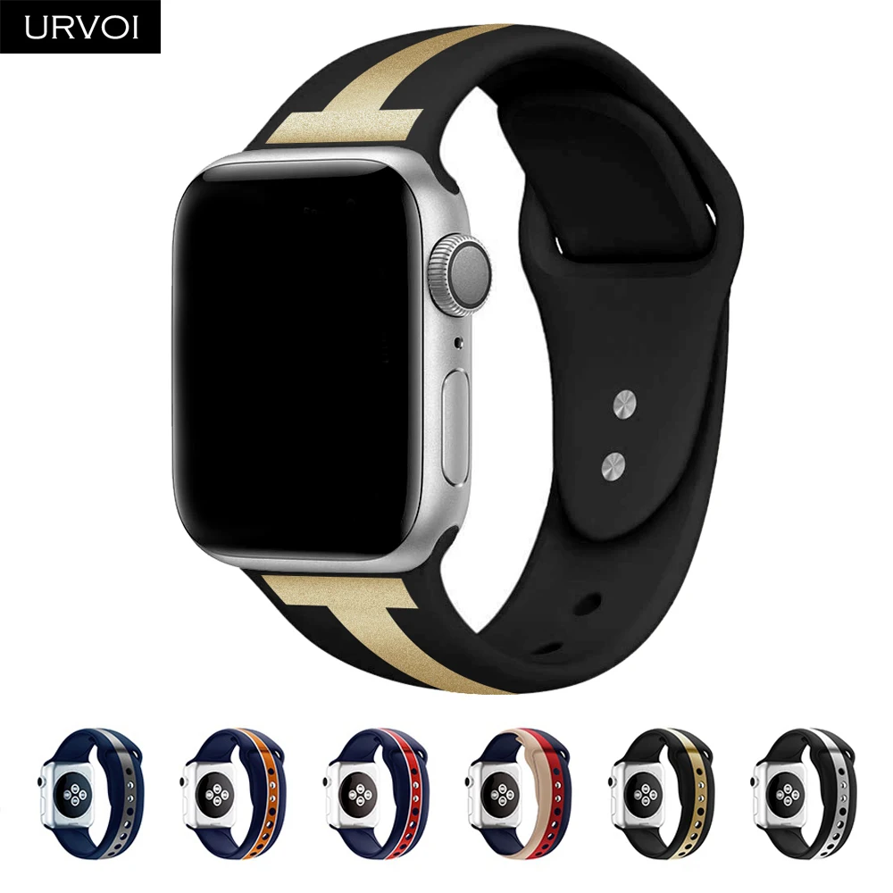 URVOI silicone band for apple watch series 4 3 2 strap for iwatch sport band with pin and tuck