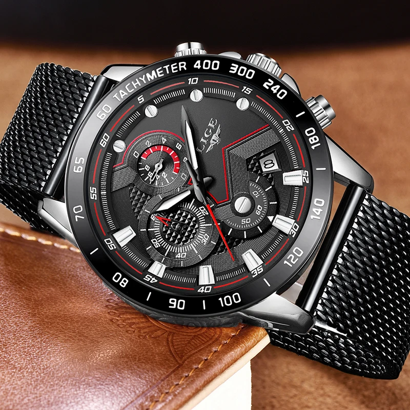  LIGE Watch Men Fashion Business Casual Stainless Steel Watch Mens Watches Top Brand Luxury Waterproof Clock Relogio Masculino
