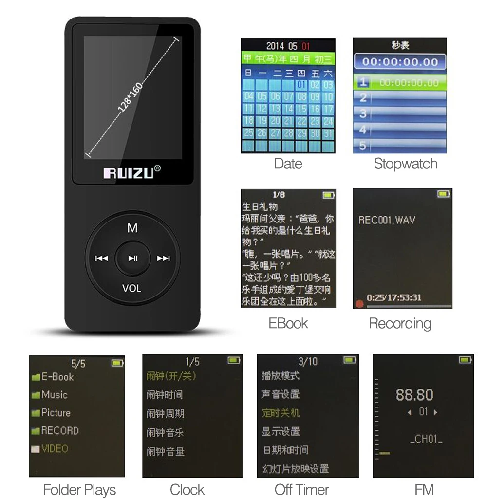 Original RUIZU X02 English Version MP3 Player 4GB 8GB 16GB Music Player With FM Radio Video E-book Portable MP3 Support TF Card
