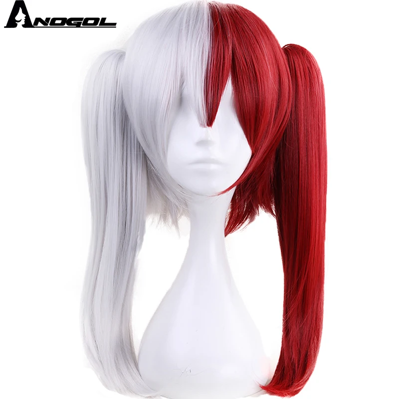 Anogol двойной конский хвост My Boku no Hero Academy Todoroki Shoto половина белый красный длинный прямой Синтетический Косплей парик для костюма