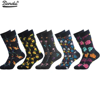

BENDU 5 Pairs/Lot Men's Socks Fashion Funny Colorful Long Socks Combed Cotton Happy Wedding Socks Casual Business Dress Sock