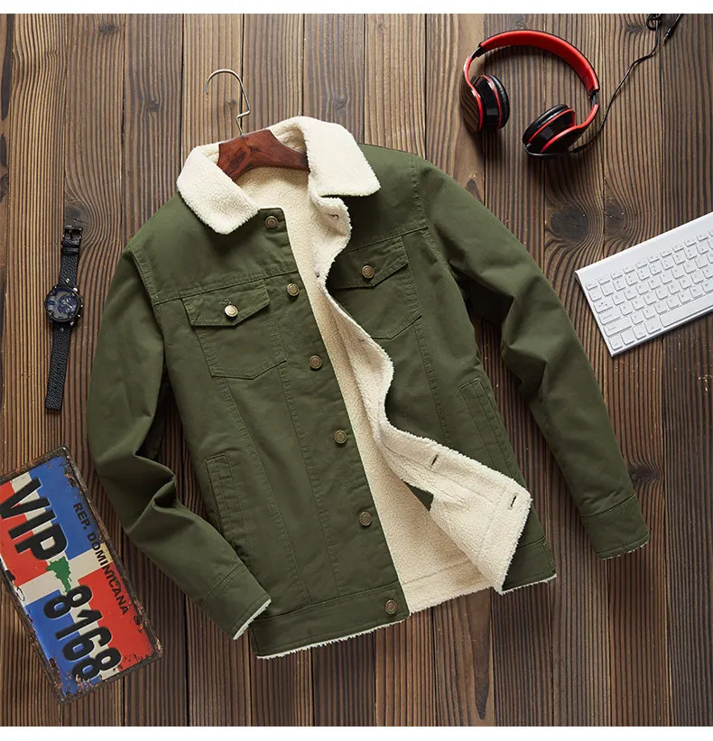 MuLS Winter Trucker Jacket Men Autumn Bomber Jacket Coat Cotton Fleece Spring Stand Collar Windproof Male Outwear Mens 2019 New 07