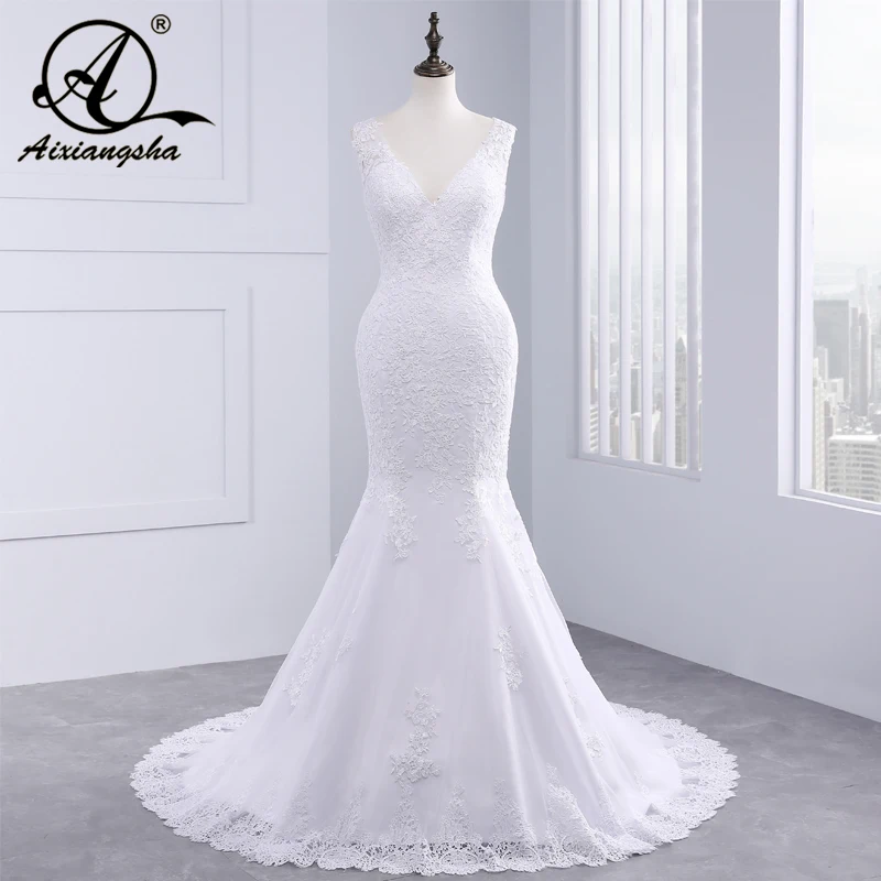 vestido de noiva Cheap Luxury Mermaid Wedding Dress Gowns Sexy V Neck Vintage Custom Made Lace Wedding Dresses 2018