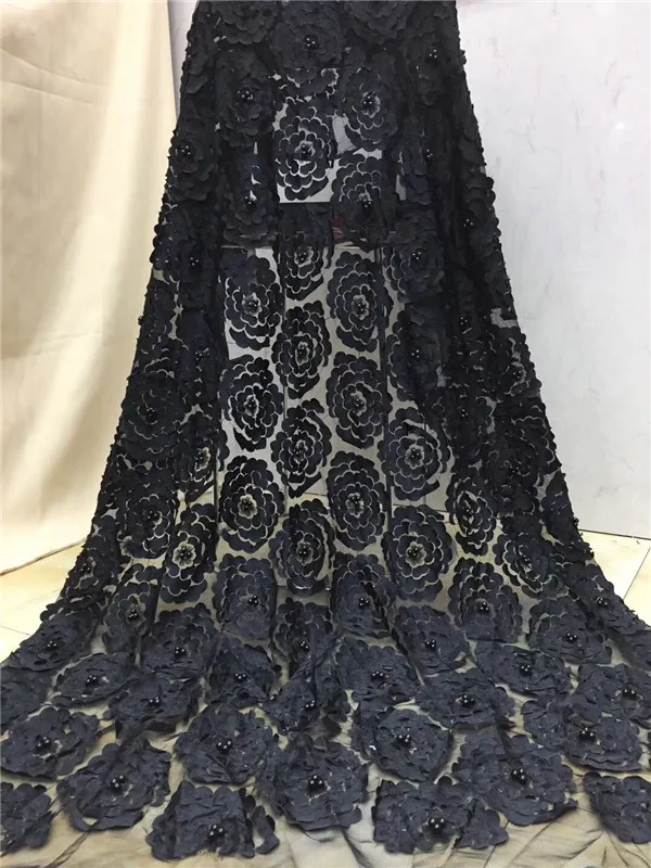 

Nigerian Lace Fabrics aso ebi 2019 African French Lace Fabric High Quality 3D Lace +Beads Ssky blue New 3D African Lace black
