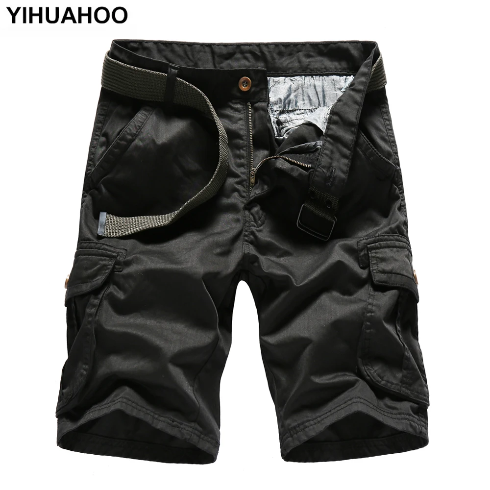 YIHUAHOO летние шорты Для мужчин 2018 Повседневное хлопковые короткие штаны военный брюки карманы Бермудские шорты-Карго работы-5060