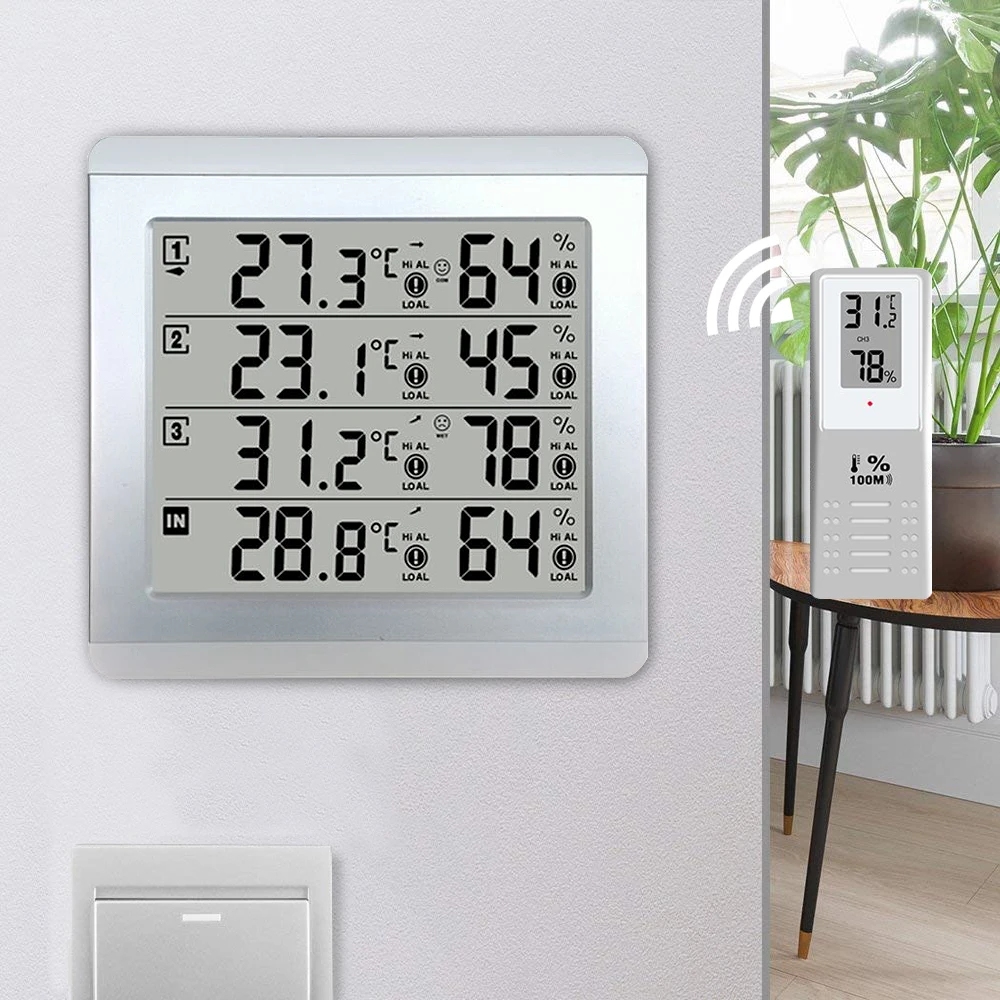 

24Hours Electronic Alarm Thermostat Temperature Moisture Tester Host With 3 Temperature And Humidity Recorder Sensors Wireless