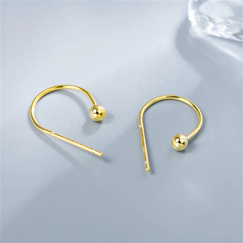 

Fengxiaoling 2019 New Real 925 Sterling Silver Golden Beads Thin Stud Earrings For Women Simple Earrings Summer Jewelry