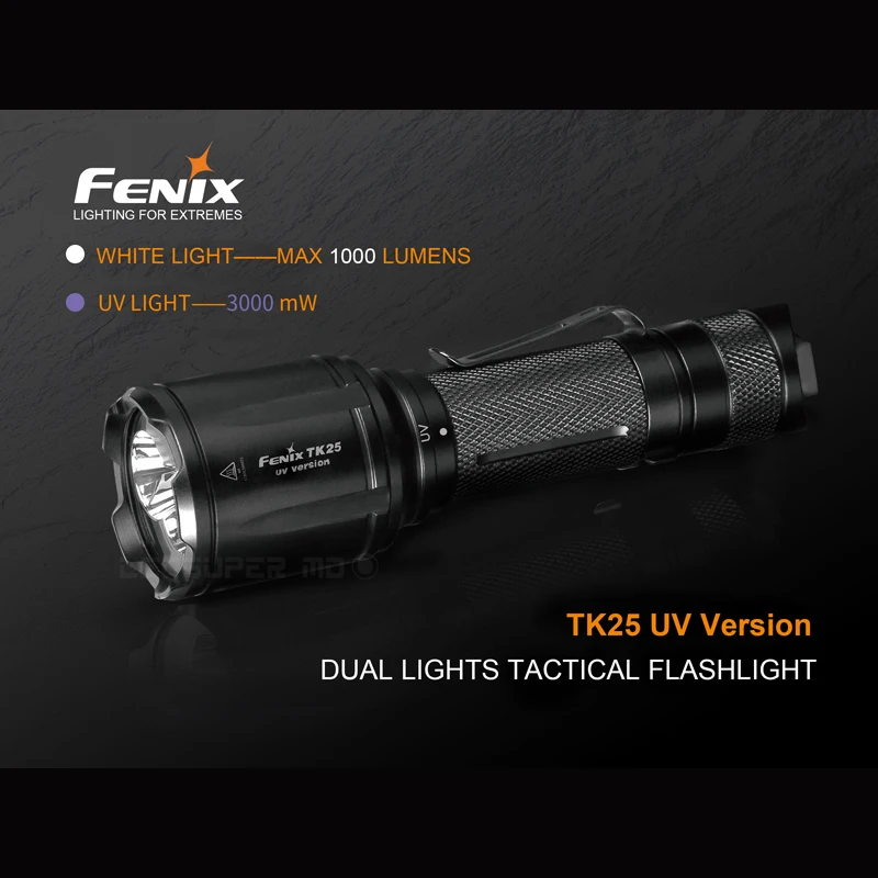 Освещение для экстремальных условий Fenix TK25 УФ двойной фонарь тактический фонарик с белым 1000 люменов и УФ 3000 МВт огни