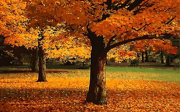 DIY angin musim gugur daun maple kanvas lukisan dengan tangan tidak ada