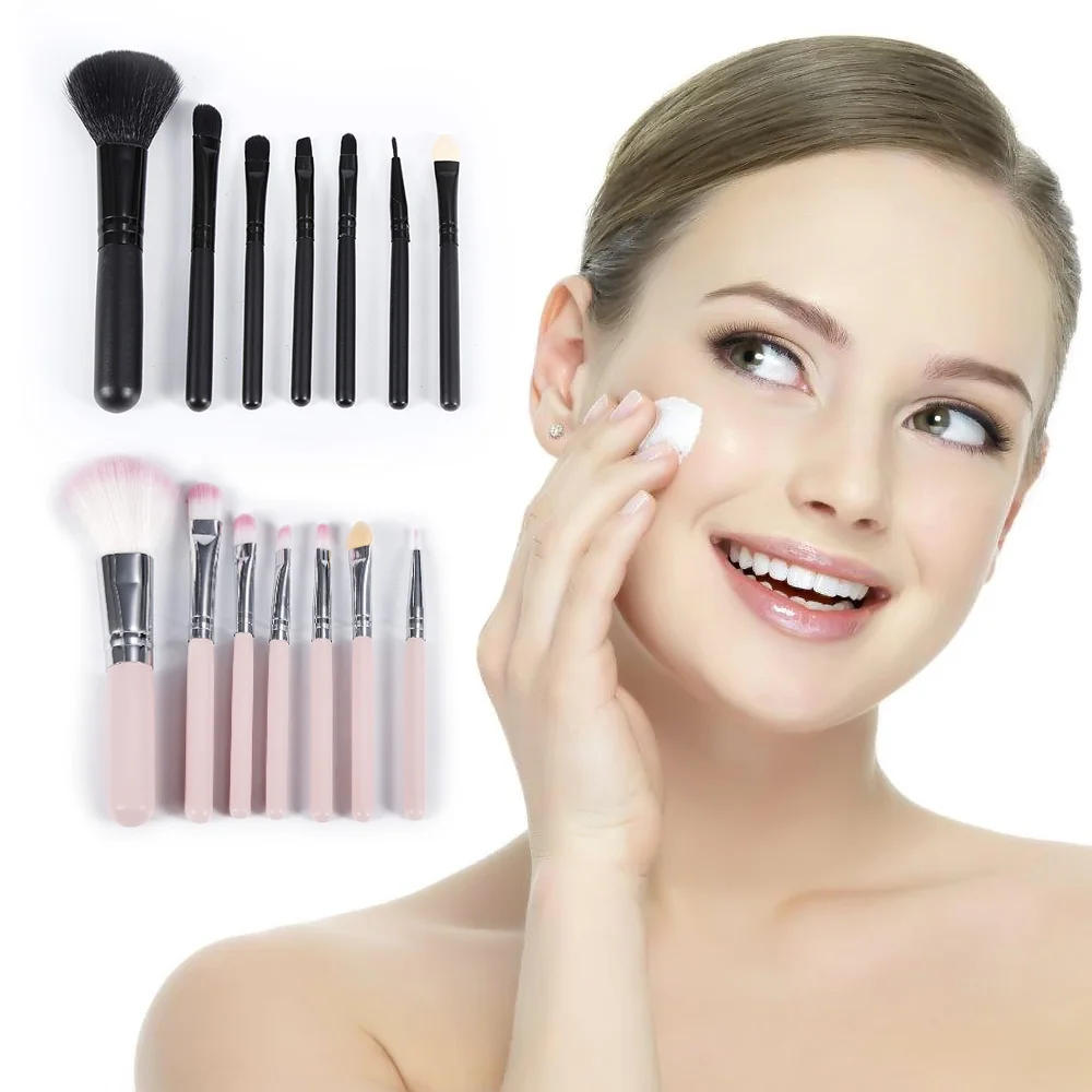 

ELECOOL 7 Pcs/set Portable Makeup brush Kit Pink Black Powder Foundation Eye Lip Make Up de pinceis de maquiagem Cosmetic Tool