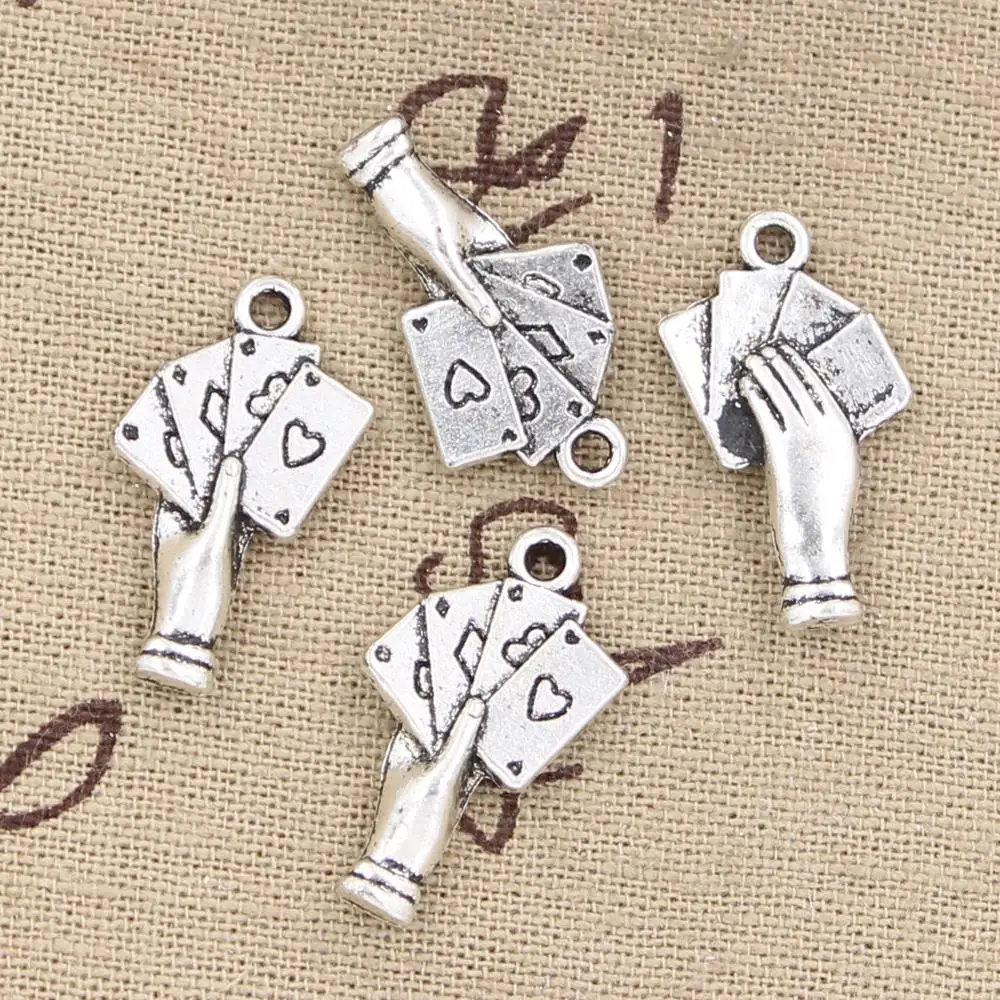 

8pcs Charms Poker Playing Cards Hand 25x12mm Antique Making Pendant fit,Vintage Tibetan Silver color,DIY Handmade Jewelry