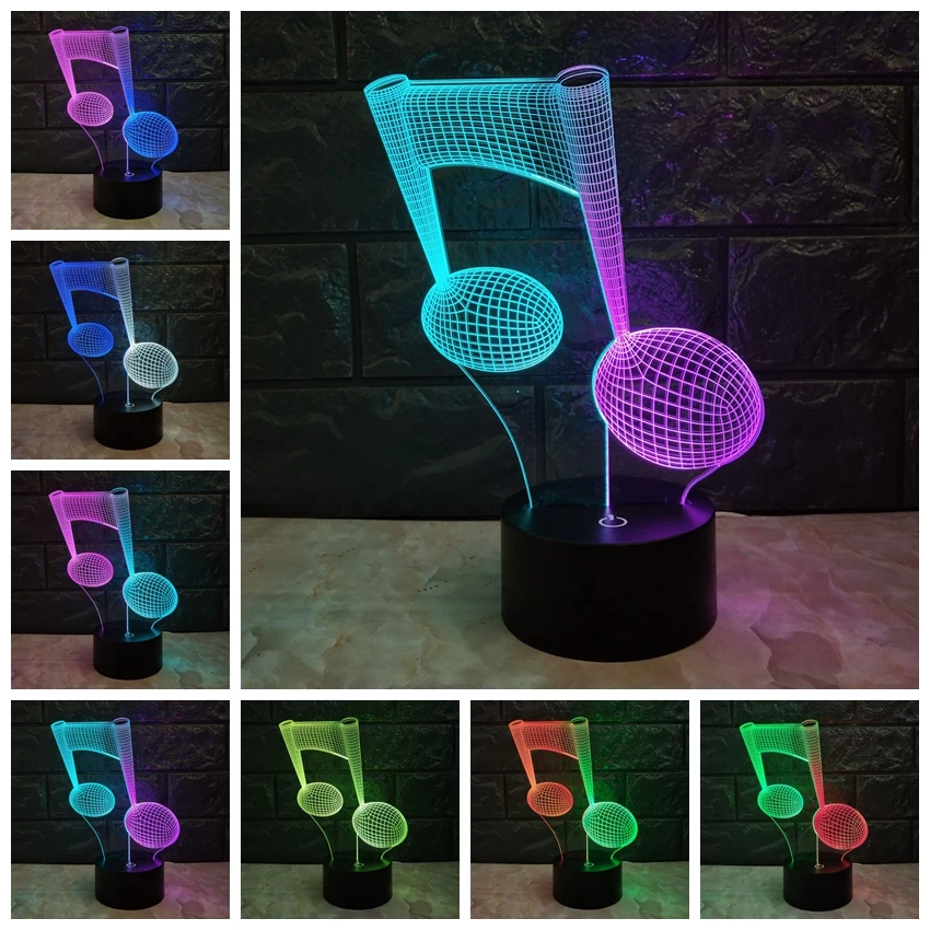 Music Note 3D LAMP USB Night Light Mixcolor RGB Fade LED Lighting Touch