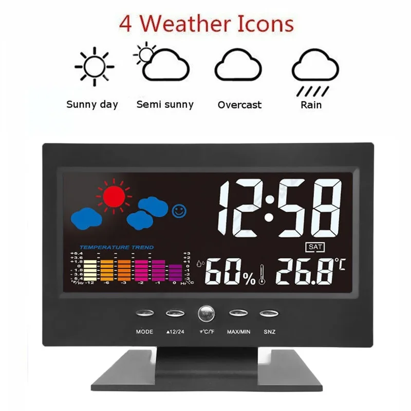 

Snooze Function Digital Alarm Clock 8082T Plastic Date Week Temp Creative Time Weather Backlight Humidity