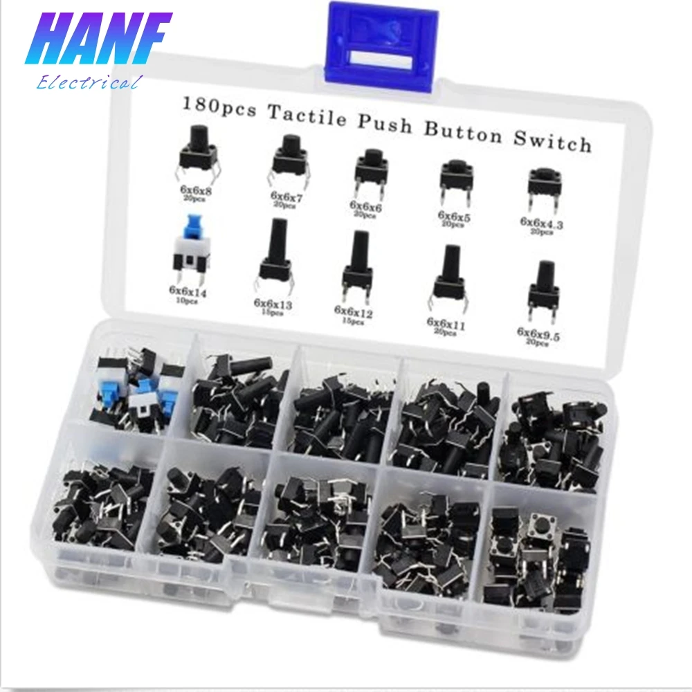 

10 Values 180PCS Tactile Push Button Switch Mini Momentary Tact Assortment I6J1