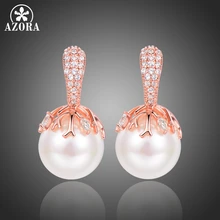 AZORA/новые изысканные серьги-гвоздики с белым жемчугом для женщин, роскошные Прозрачные Серьги с кубическим цирконием для свадебной вечеринки, красивые ювелирные изделия, подарок TE0359