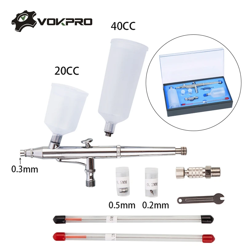 Пистолеты для аэрографа 40CC с 3 насадками(0,2& 0,3& 0,5 мм) и 2 стаканами, Аэрограф для тату, Аэрограф, краска для тела, художественный дизайн ногтей, инструменты для торта