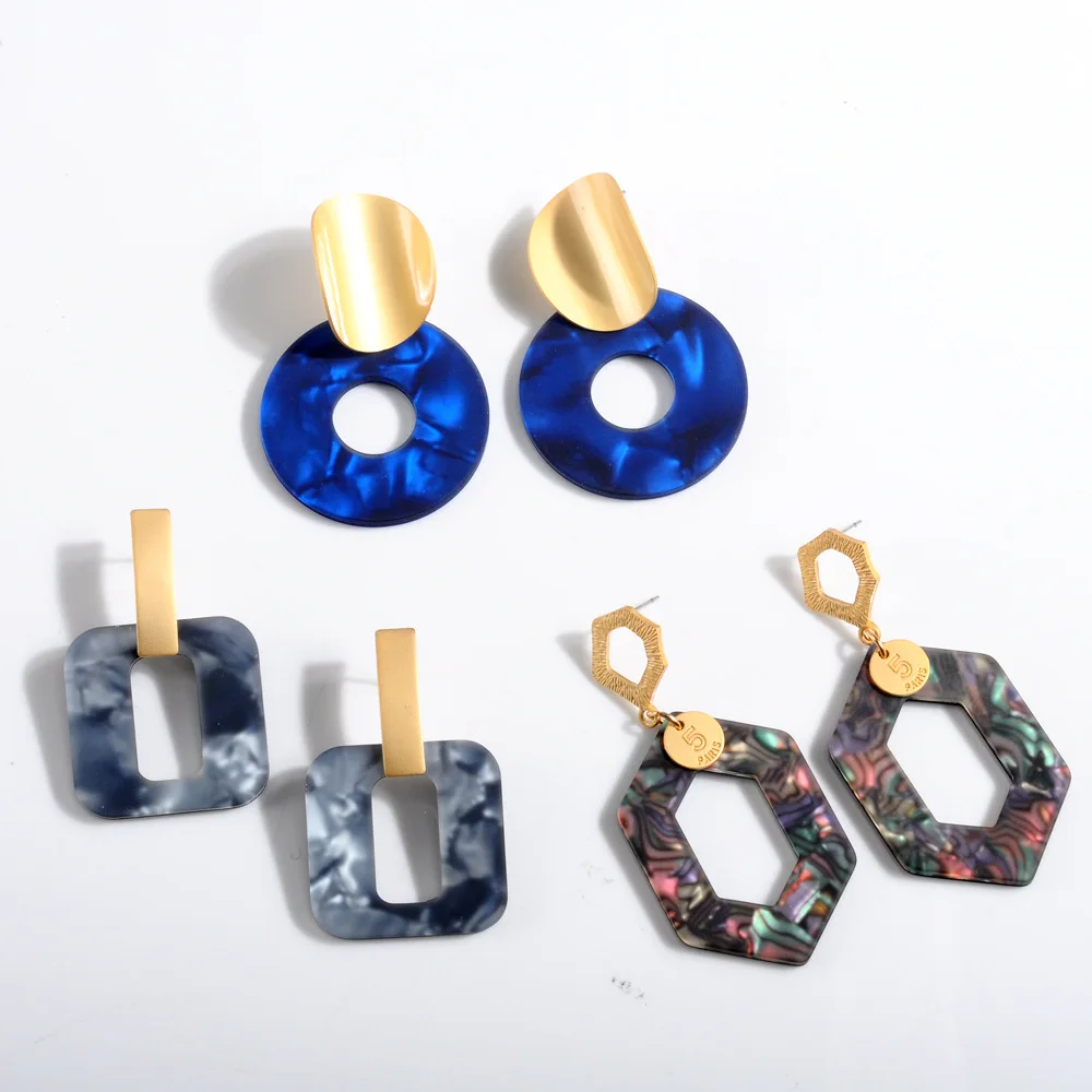 

Gold Alloy Acetate Plate Earrings for Women Geometric Acrylic Earrings Office Women's Accessories High-end Fashion Jewelry Gifts