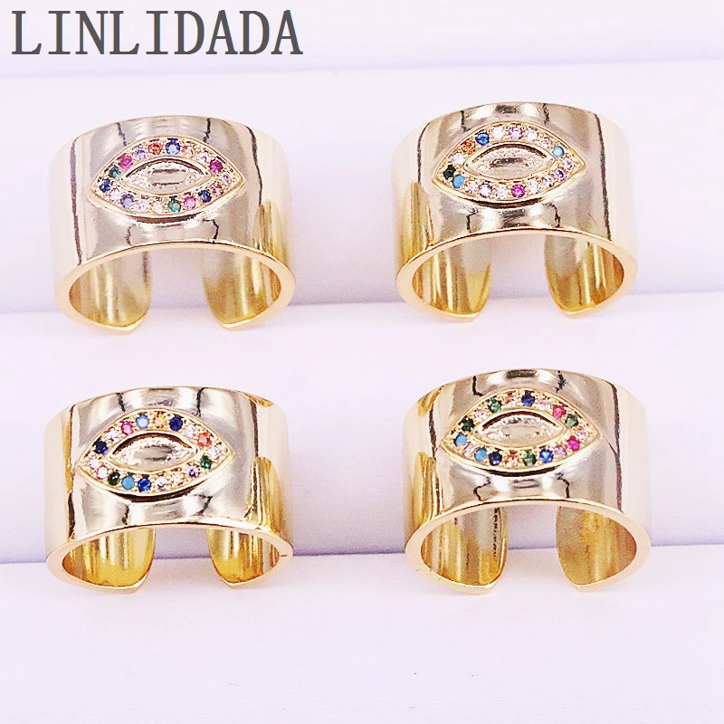 

8Pcs Gold Color Rainbow Cubic Zirconia Pave Eye Finger Ring For Women Wedding Party CZ Jewelry