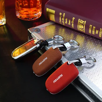 

Genuine Leather Car Keychain Key Case Cover For Jeep Grand Cherokee Compass Patriot Dodge Journey Chrysler 300C Car Key Rings