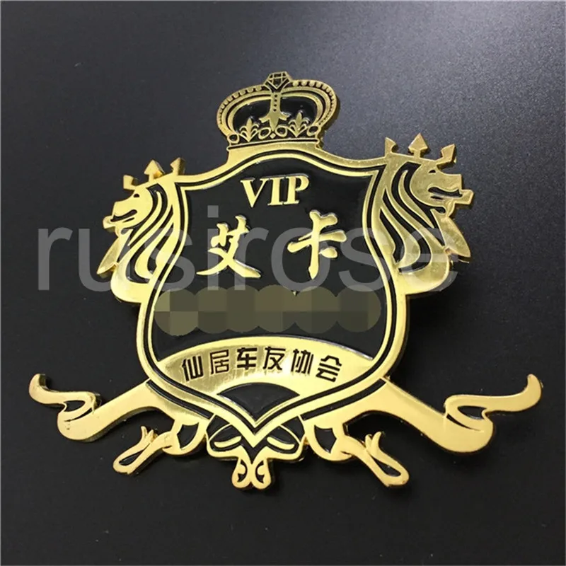 

Car friends club metal commemorative badge custom, OEM car association gold car logo, back with 3M glue