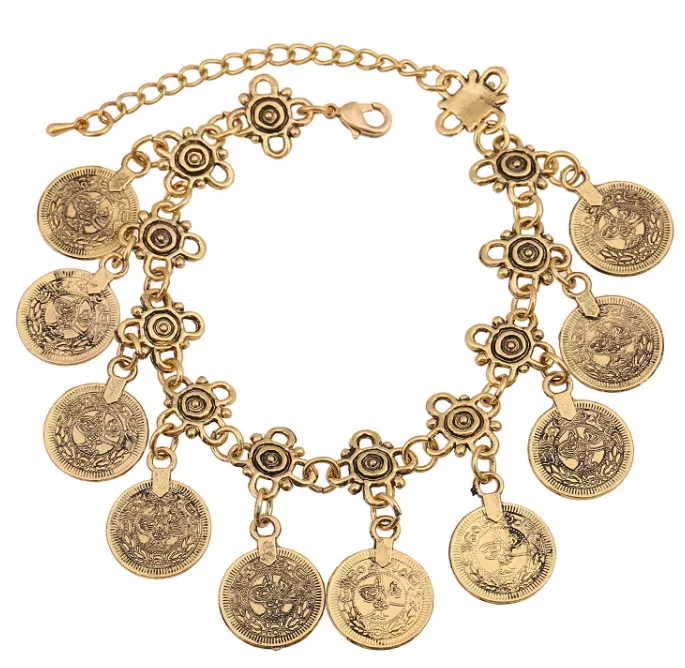 KMVEXO вечерние хиппи, бохо, пляж, турецкие ювелирные изделия, золото, серебро, монета, винтажные богемные резные браслеты с подвесками в форме монет, браслеты для женщин, браслеты - Окраска металла: Gold