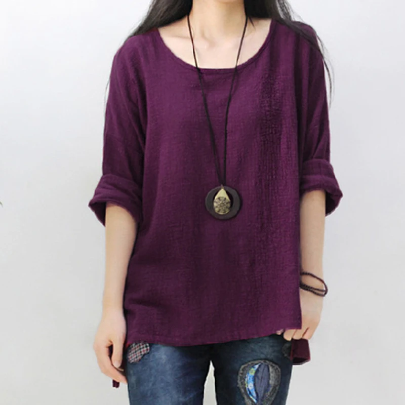 New Women Cotton Linen Long Sleeve Irregular Tops Casual Blouse Shirt Loose Solid Party Tops Kaftan Plus Size 5XL
