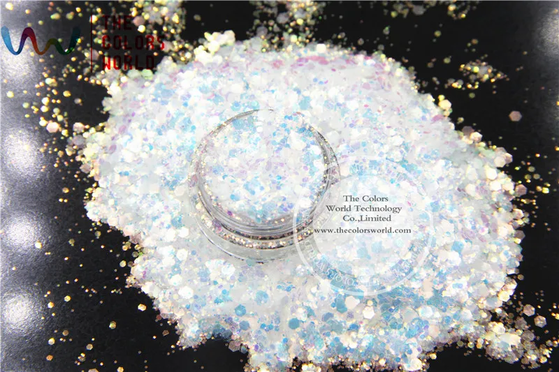 

TCR321-H1 White color with bullion iridescent Bule light Colorful Hexagon shapes Glitter for nail art DIY Holiday's decoration