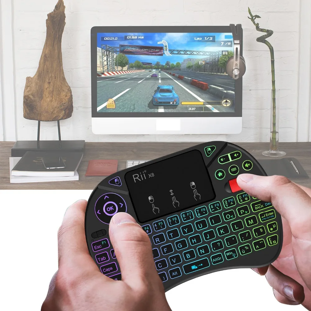Original Rii X8 2.4GHz AZERTY Mini French Wireless Keyboard with Touchpad, changeable color LED Backlit, Li-ion Battery Original Rii X8 2.4GHz AZERTY Mini French Wireless Keyboard with Touchpad, changeable color LED Backlit, Li-ion Battery