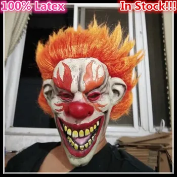 

Top quality 100% Latex Halloween Party Cosplay Horror Clown Party Mask Full Face Head Clown Mask with Hair Joker Funny Mask Toys