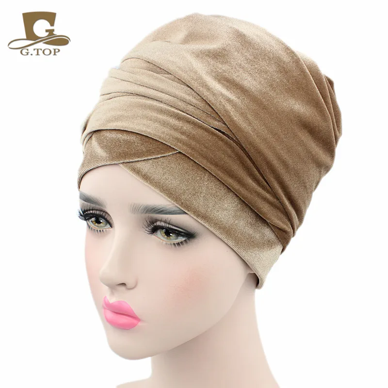 Nuovo lusso pieghettato velluto magico turbante hijab testa avvolgere tubo Extra lungo indiano foulard sciarpa cravatta