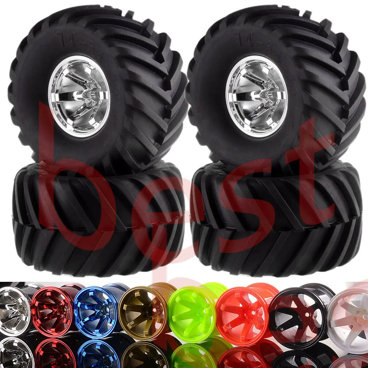 

1/10 Traxxas REDCAT HSP HPI For RC 4P Monster Truck 6 Spoke Wheel Rim & Tire