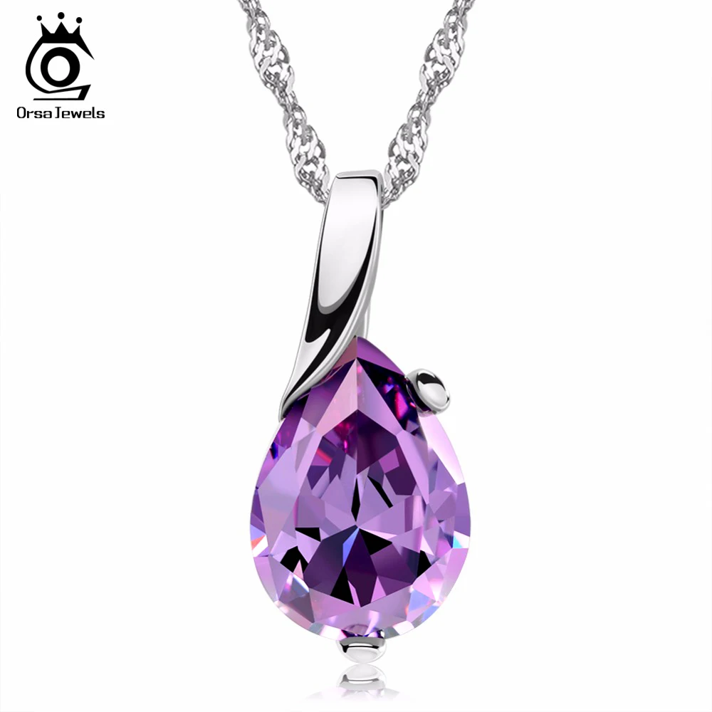 ORSA JEWELS New Design AAA Austrian Cubic Pendant Necklace on Silver Color Purple Zircon Pendant for Women Fashion Jewelry ON39 цена ORSA JEWELS New Design AAA Austrian Cubic Pendant Necklace on Silver Color Purple Zircon Pendant for Women Fashion Jewelry ON39 цены онлайн