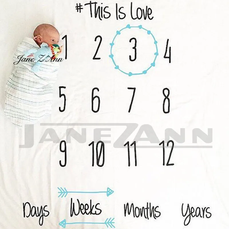 Джейн Z Ann новорожденных Подставки для фотографий Одеяло Детские вехой Одеяло младенческой месяц роста leaf часы Количество любви фото фон