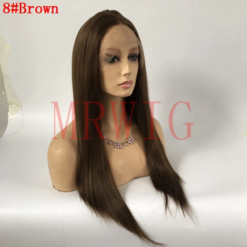 

MRWIG 18in real hair brown hair color glueless front lace wig for african americans medium brown lace heat resistant fiber