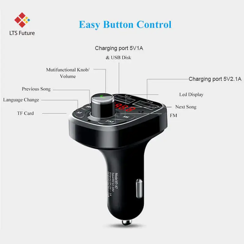 Multi Function Handsfree Bluetooth Car Kit MP3 FM Transmitter Audio Player 2 Dual USB Port Quick Charging Fast Car Phone Charger