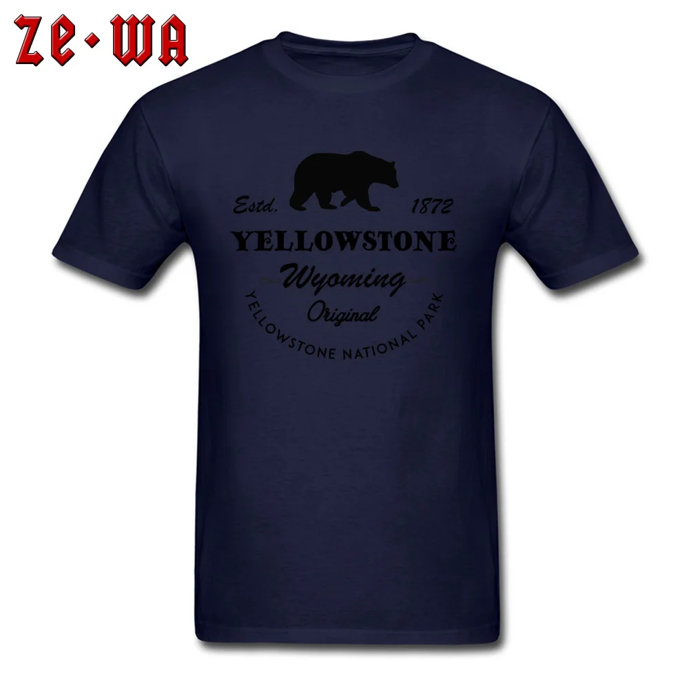 cosie 100% Cotton Fabric Tshirts for Men Short Sleeve Classic Tops T Shirt Funky Summer Round Collar T-shirts Birthday Yellowstone National Park Wyoming Original Bear navy
