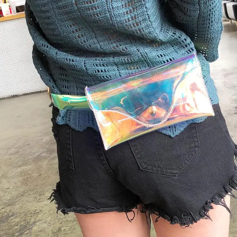 Для женщин ПВХ прозрачный поясные сумки леди Голограмма лазерная Fanny Pack Конверт Ясно поясная сумка Heuptas Pochete