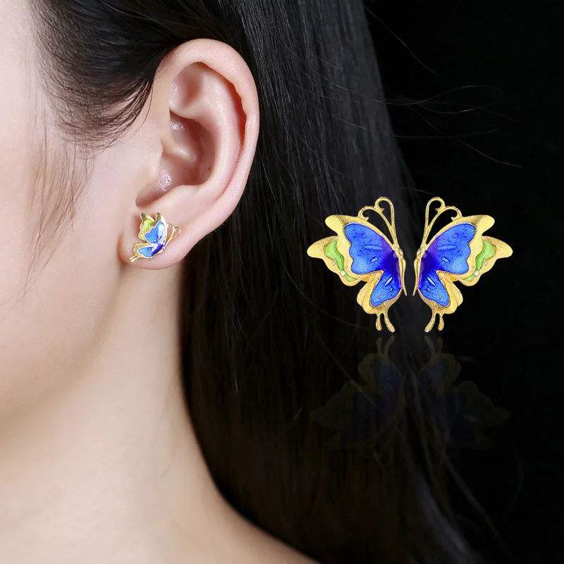 Гипоаллергенные 925 пробы серебряные серьги-гвоздики в виде животных бабочек для женщин и девушек, Модные Винтажные серьги в Корейском стиле