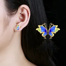 Гипоаллергенные 925 пробы серебряные серьги-гвоздики в виде животных бабочек для женщин и девушек, Модные Винтажные серьги в Корейском стиле