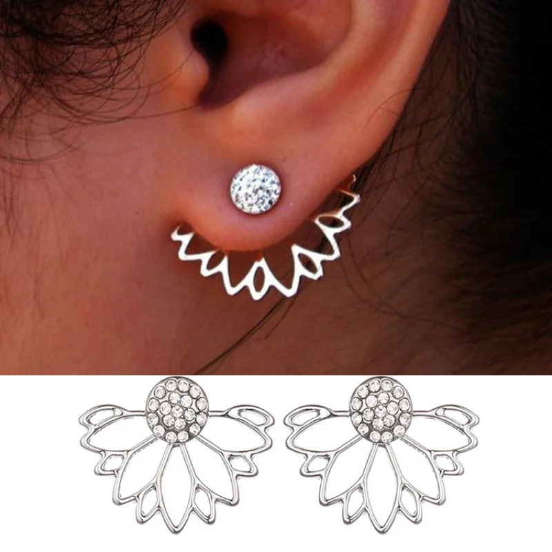 

Women Summer Fashion Lotus Shape Crystal Earrings Hollow out flower stud earrings for women trendy hanging earring gift