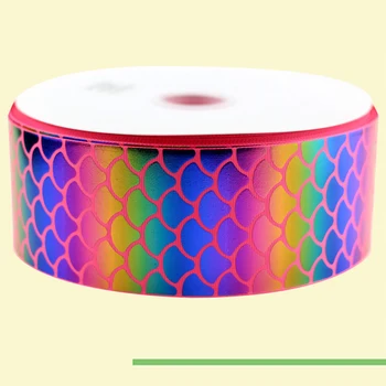 

3" inch 75 mm 7.5cm red based colorful based foil laser scales free shipping printed grosgrain ribbons for gift decoration