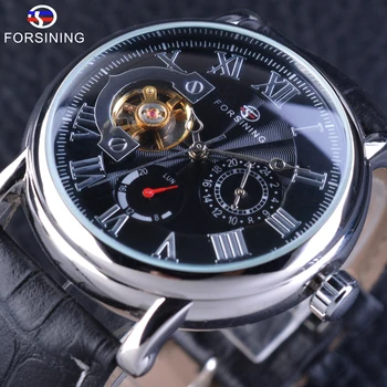 

Forsining Black Dial Tourbillion Design Men's Mechanical Automatic Watches Steampunk Wrist Watch Genuine Leather Fashion Clock