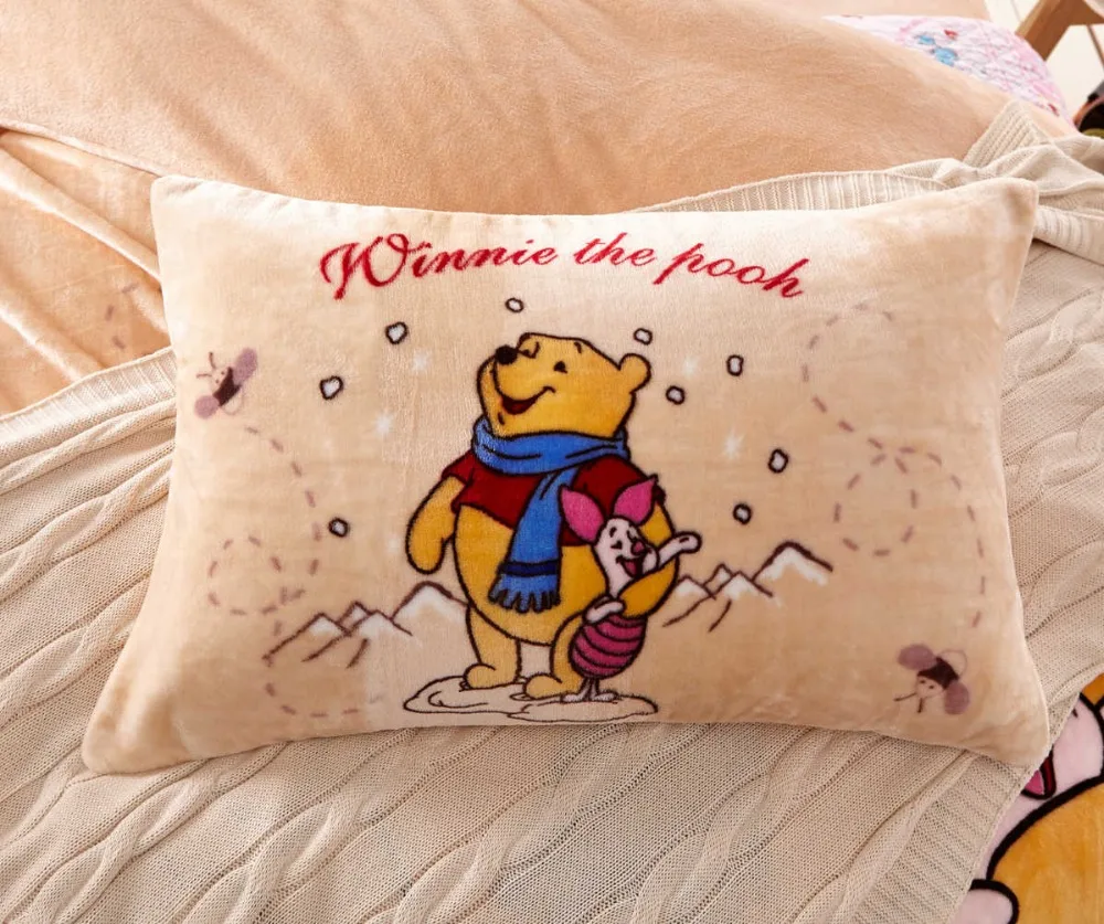 disney winnie pooh bedding set queen twin size full comforter cover+flat bed sheet+pillow case soft fleece fabric girl kid boys