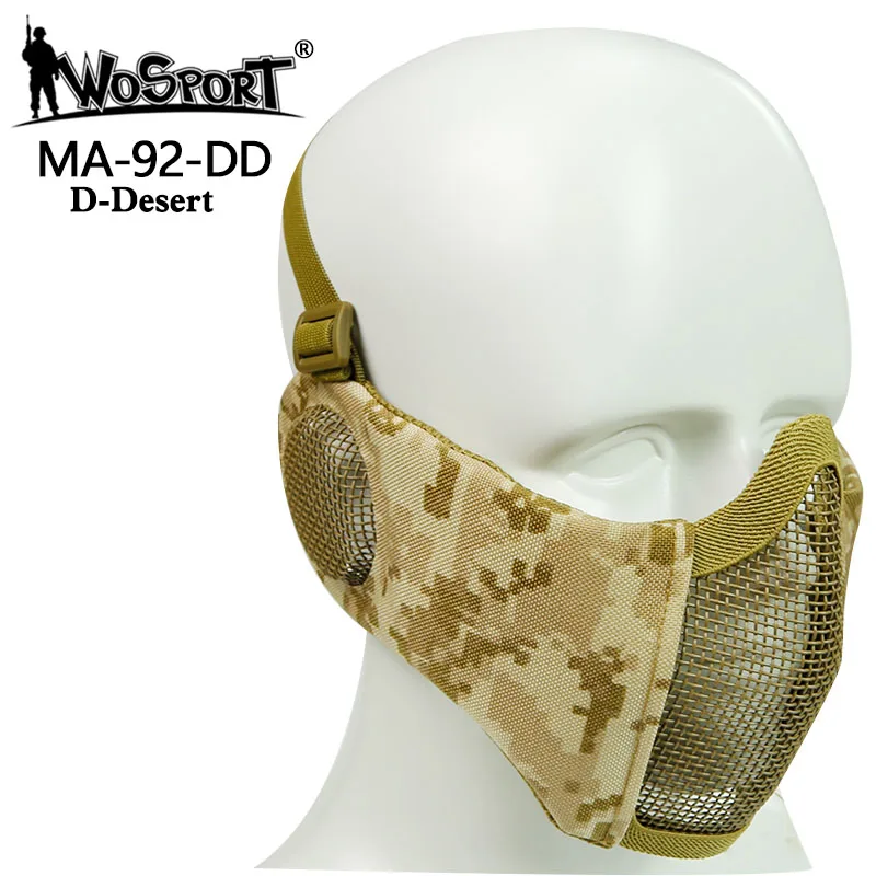 

Tactical Half Face Mask Lower Face Metal Steel Net Mesh Mask Hunting Airsoft Tactical Ear Protect Half Face Mask