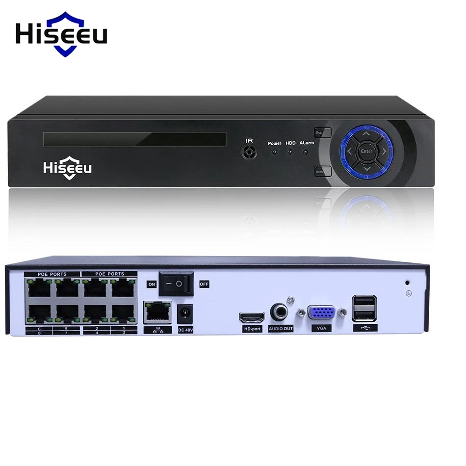 Hiseeu H.265 H.264 4/8CH POE NVR ip-камера безопасности Видео система наблюдения CCTV P2P поддержка ONVIF сетевой видеорегистратор