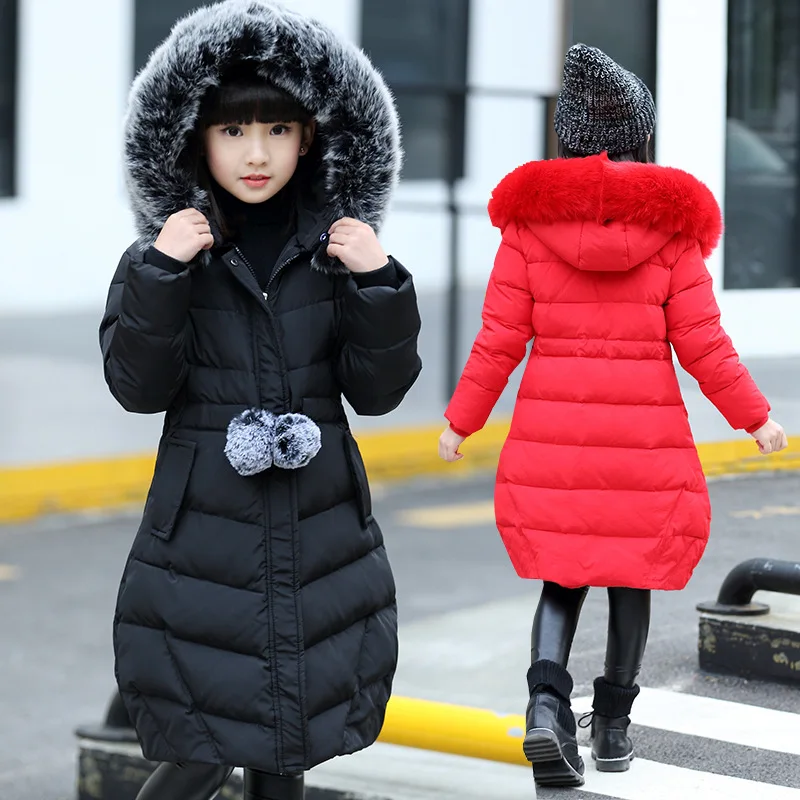 

2019 Fall Winter Hot Teenage Girls Long Wadded Jacket Overcoat Children's Thickening Hooded Warm Coat Female Kids Outerwear A290